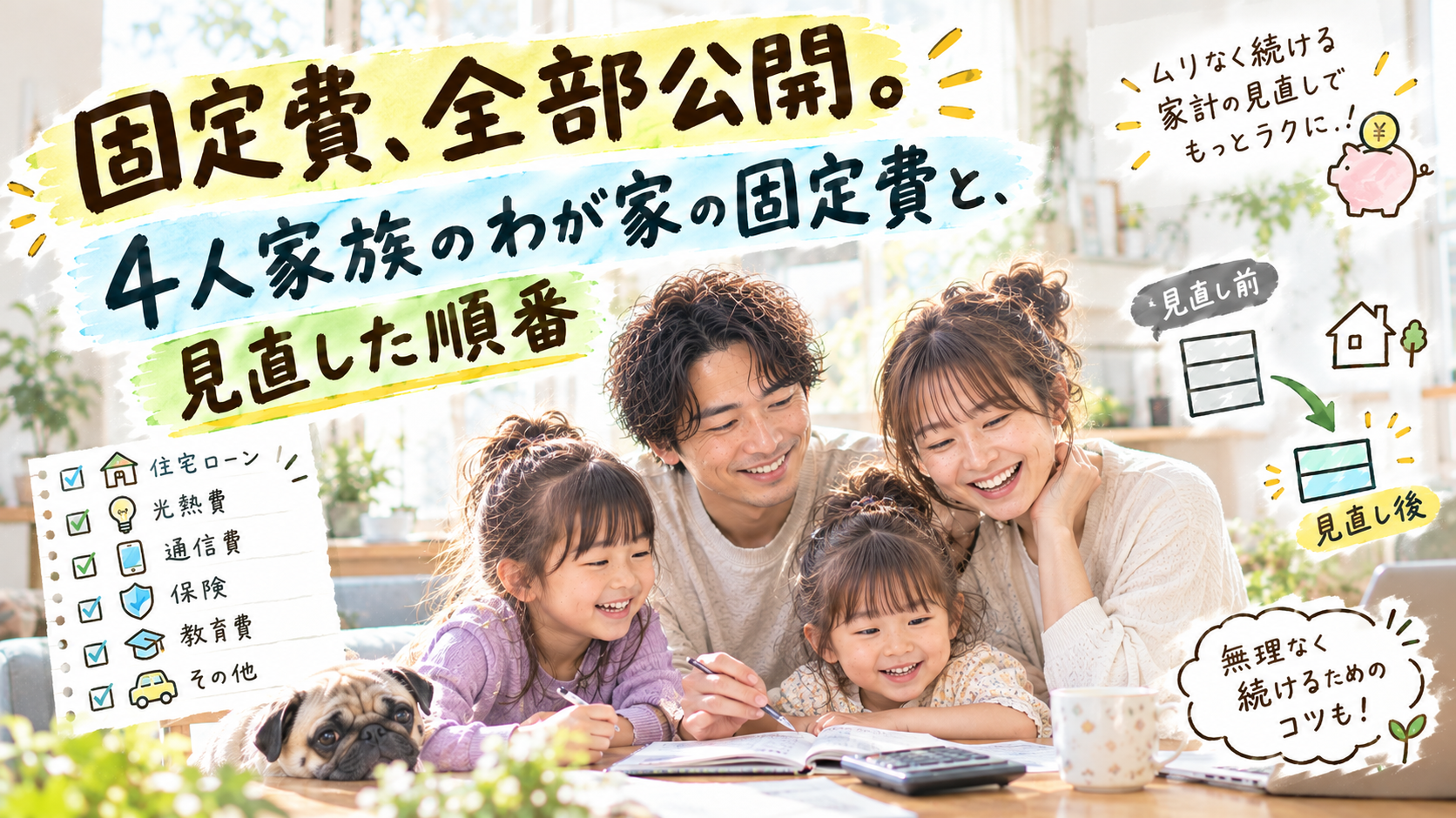 固定費、全部公開。4人家族のわが家の固定費と、見直した順番