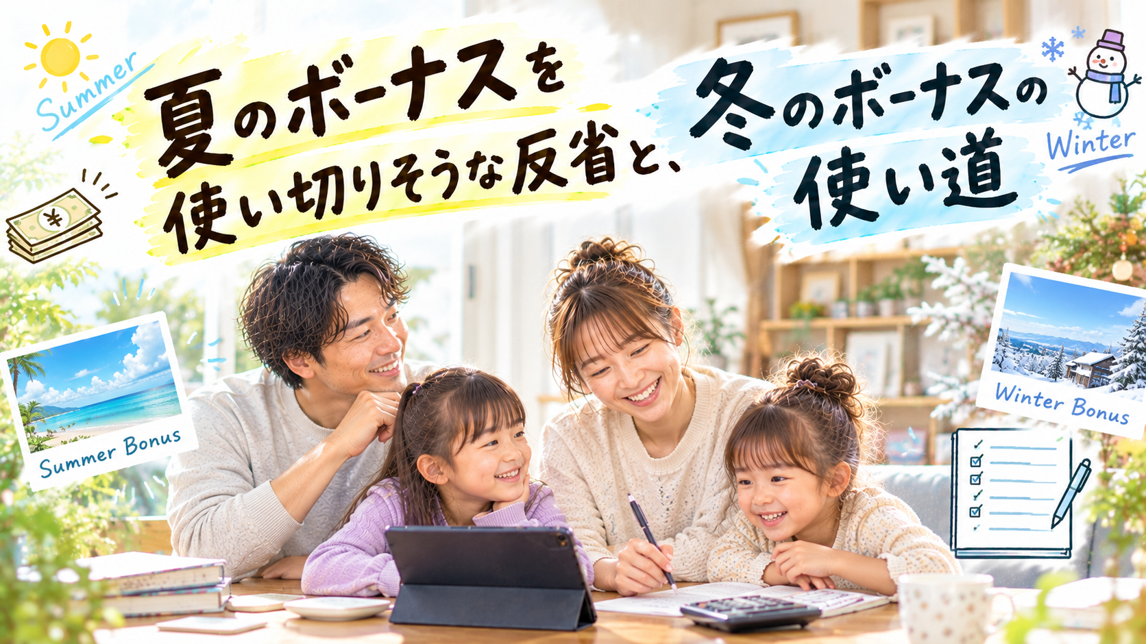 冬は、先に半分。夏のボーナスを使い切りそうな反省と、冬のボーナスの使い道を書いた記事のアイキャッチ