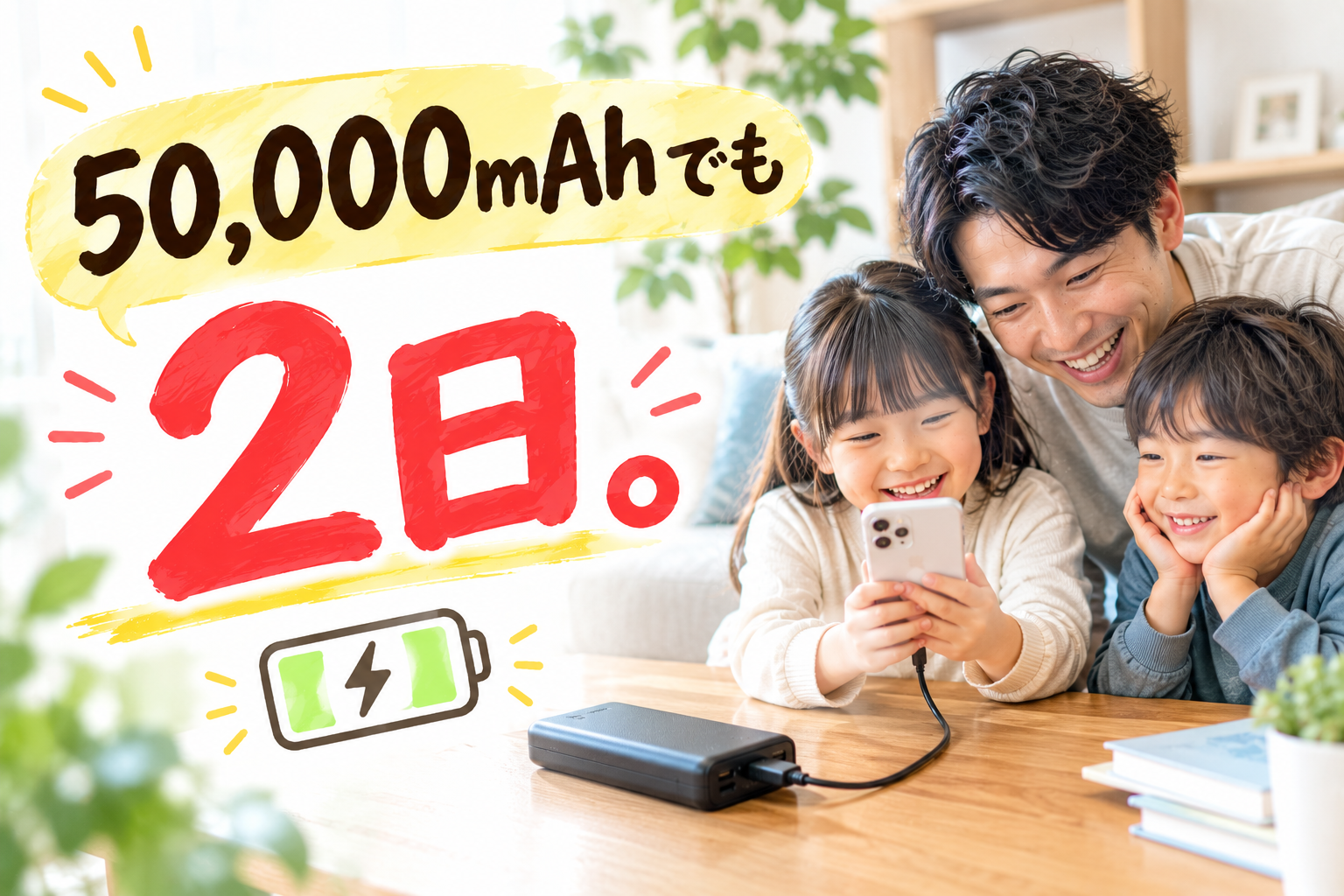 50,000mAhでも2日。防災用モバイルバッテリーの容量を家族4人で計算した